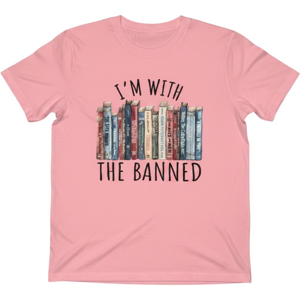 I'm With The Banned Books Graphic Tee T-Shirt Medium Pink Short Sleeve Literary
